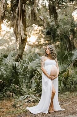 Maternity Chiffon Strapless Maxi Photography Dress Split Front Gown Photoshoot